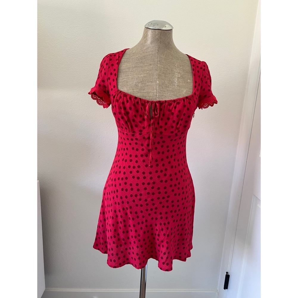Kimchi Blue Red Polka Dot Milkmaid Mini Dress Short Sleeve OB2144183 Small - Picture 11 of 15